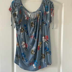 Blue with floral patterned blouse